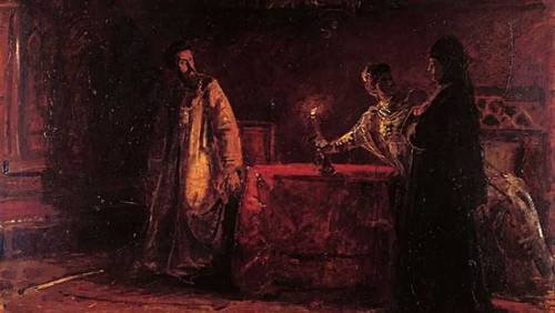 Николай Ге, «Царь Борис и царица Марфа», эскиз, 1874 г.