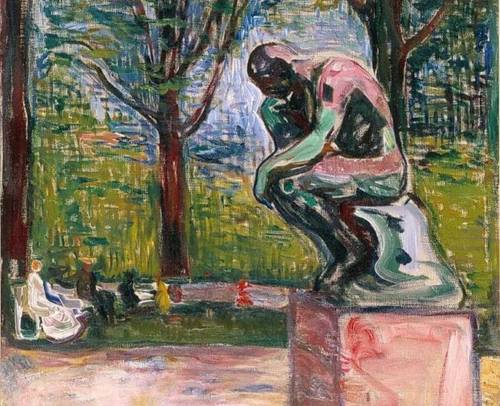 Эдвард Мунк, ««Мыслитель» Родена в саду Доктора Линде в Любеке», фрагмент, 1907 г.