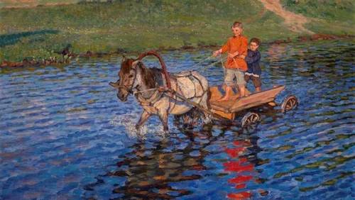 Н. П. Богданов-Бельский, «Пересечение реки»