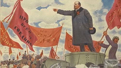 Б. Кустодиев, «Преддверие Октября (речь В. И. Ленина у Финляндского вокзала)», 1926 г.