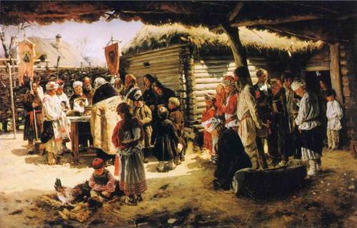 В. Е. Маковский, «Молебен на Пасху», 1887−1888 гг.