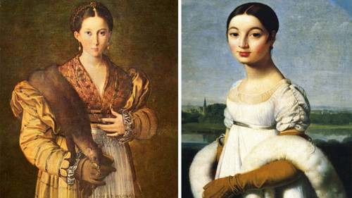 Горжетки на картинах: «Антея» Пармиджанино, 1531-1534 (слева), «Портрет мадемуазель Ривьер» Ж. Энгр, 1805 (справа).