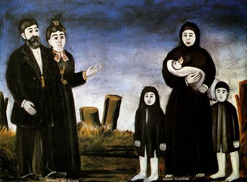 Нико Пиросмани (Пиросманашвили), «Бездетный миллионер и бедная с детьми», начало ХХ века