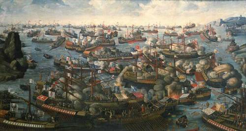 Картина неизвестного художника, «Битва при Лепанто», в этой битве принимал участие Мигель Сервантес