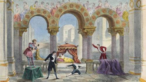 Пьер-Огюст Лами, «Акт III. Джульетта» (цветная литография к опере «Сказки Гофмана»), 1881 г.<br />