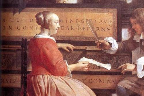 Габриэль Метсю, Мужчина и женщина у клавесина, фрагмент «Стихи на клавесине»