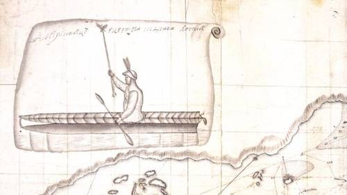 Встреча руччких с алеутами. Рисунок Свена Вакселя, сделанный во время экспедиции