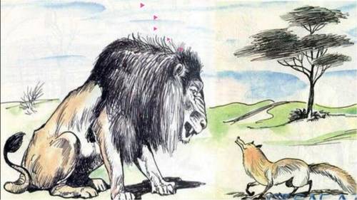 Иллюстрация к басне Эзопа «Лев, лисица и осёл»