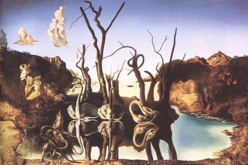 Сальвадор Дали, «Лебеди, отражающиеся в слонах», 1937 г.