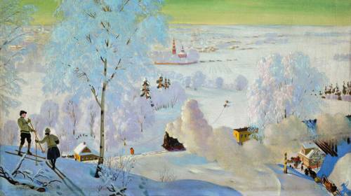 Б. М. Кустодиев, «Морозный день. Лыжники», 1919 г.