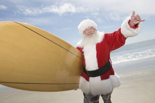 Где можно  увидеть Санту  на серфере?  Австралийское Рождество