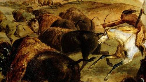 Карл Бодмер, «Индейские охотники на бизонов» (фрагмент)