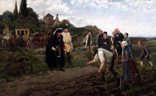 Роберт Вартмюллер, «Король повсюду: Фридрих II проверяет урожай картофеля», 1886 г.