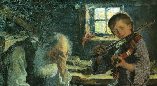 Н. П. Богданов-Бельский, «Талант и поклонник», фрагмент, 1906 г.