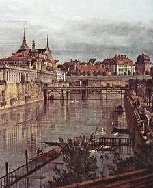 «Вид Дрездена, старый крепостной ров в Цвингере, вид из оранжереи по направлению к городу»,  фрагмент