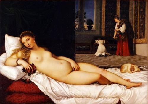 Тициан, Венера Урбинская, 119×165 см, 1538, Галерея Уффици, Флоренция, Италия