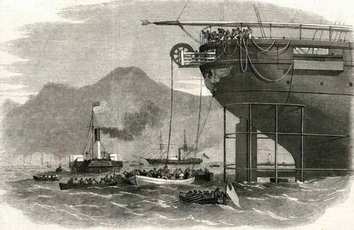 Спуск конца первого трансатлантического кабеля