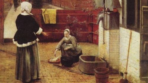 Питер де Хох, «Женщина и служанка во внутреннем дворике», фрагмент картины