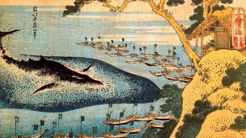 Кацусика Хокусай, «Китобойня в Гото», 1834 г.