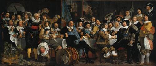 Бартоломеус ван дер Гельст, Празднование Мюнстерского мира 18 июня 1648 года в штаб-квартире гражданской гвардии (гвардии св. Георгия), 1648, 232х547 см, Рейксмюсеум, Амстердам, Нидерланды
