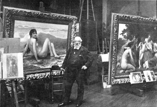 Вильям-Адольф Бугро в мастерской. На заднем плане видны «Волна» и «Восхищение», 1904 г