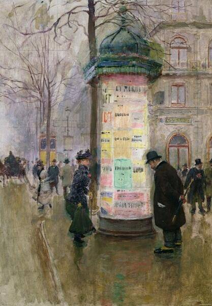 Жан Беро, Афишная тумба на Елисейских полях, 1885, музей Карнивале, Париж, Франция