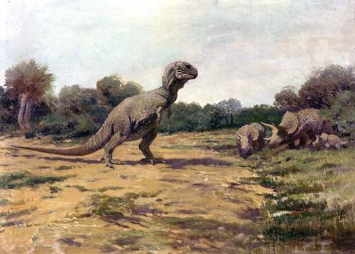 Устаревшая реконструкция Чарльза Найта, показывающая тираннозавра в вертикальной позе