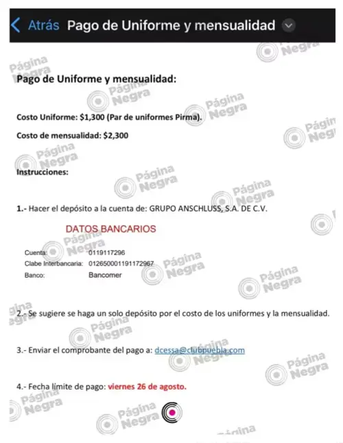 Pagos a la Academia de Fútbol del Club Puebla van a empresa que vende mobiliario.